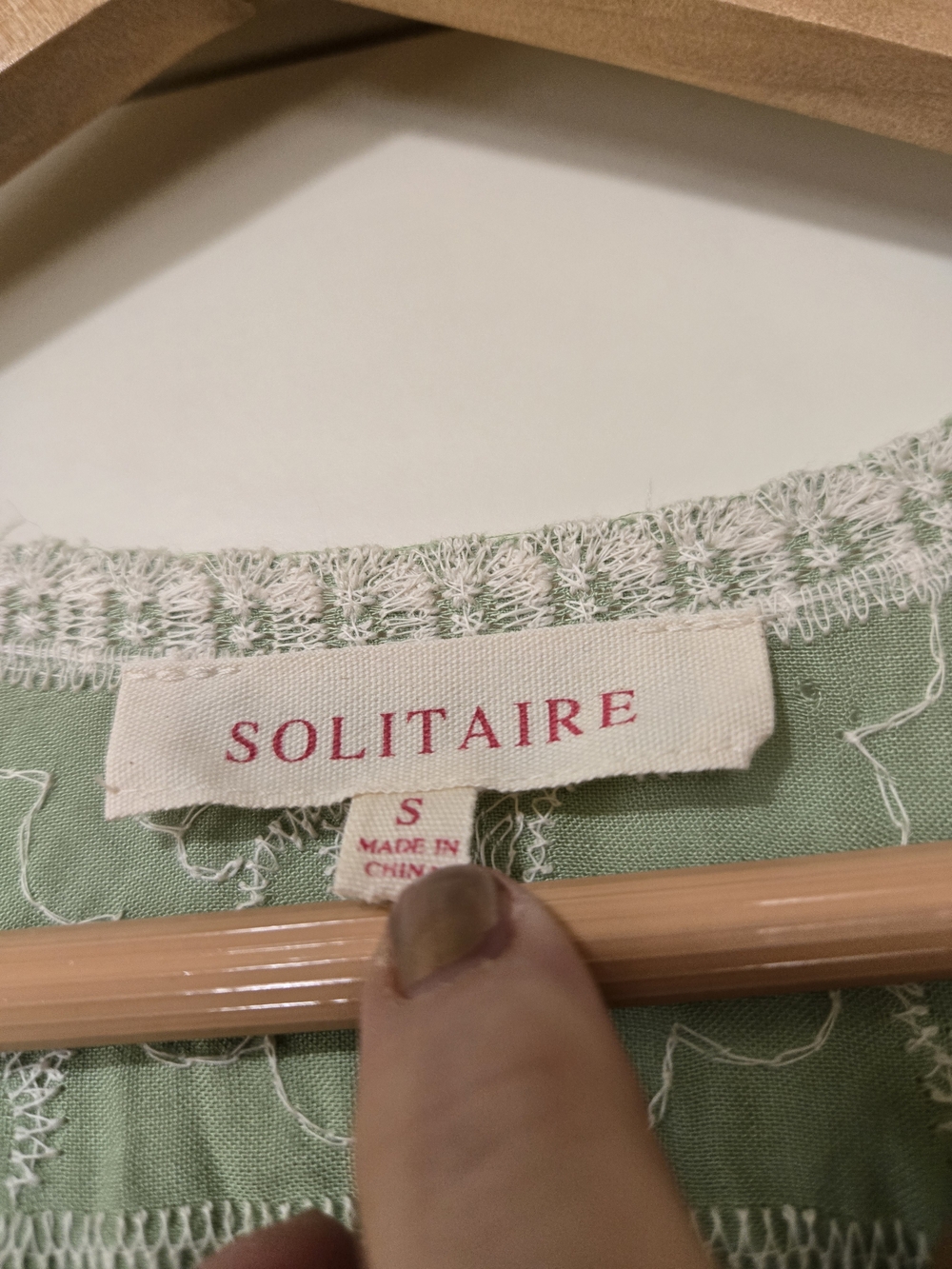 Solitaire Mint Green Embroidered Puff Sleeve Blouse Feminine Layering - Picture 2 of 8